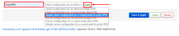 Simple client configuration for a routed point-to-point VPN